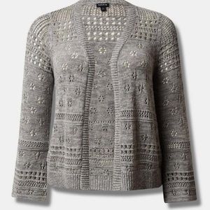 Cardigan Drop Shoulder Open Stitch Cropped Sweater